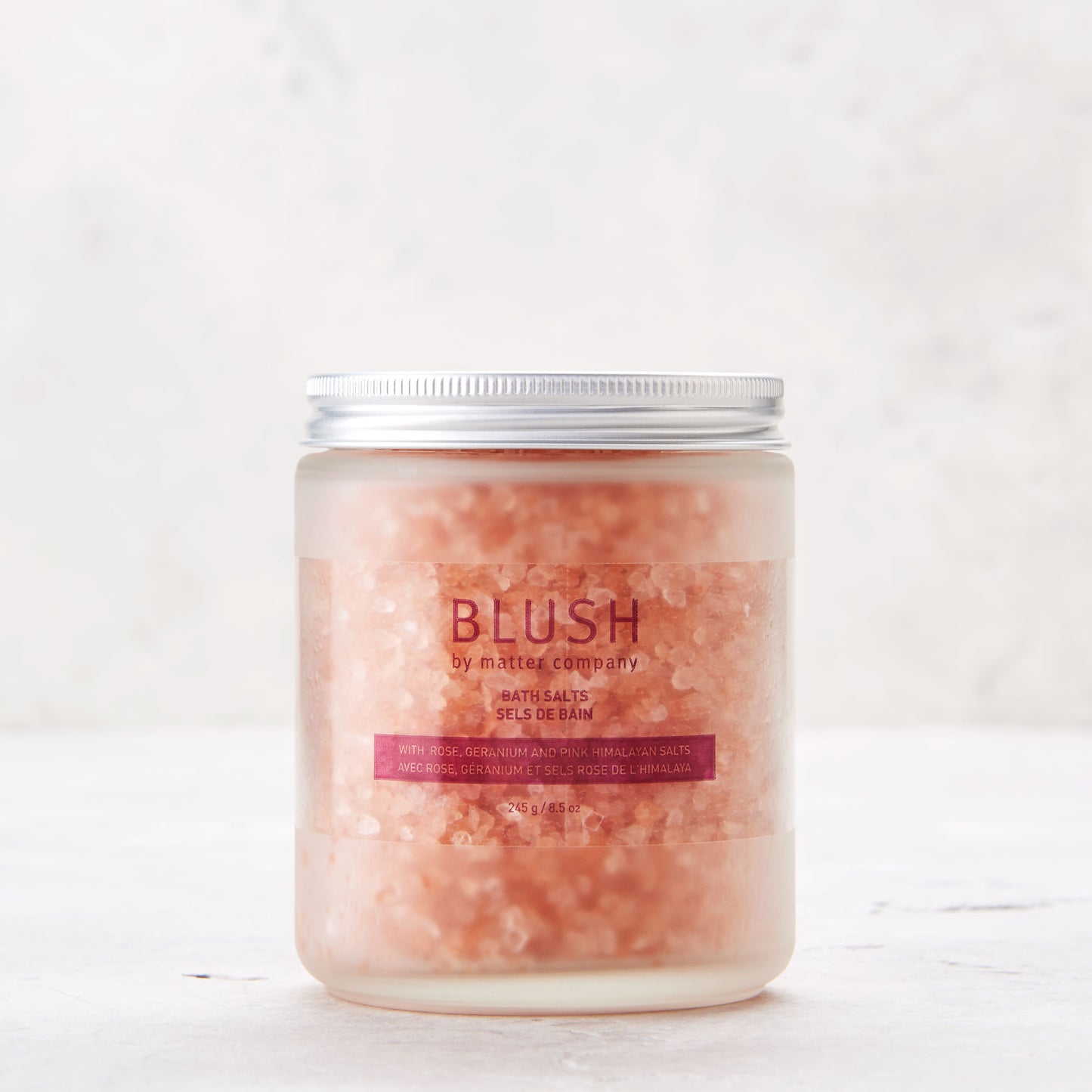 Sels de bain BLUSH avec rose, géranium et sel rose de l'Himalaya
